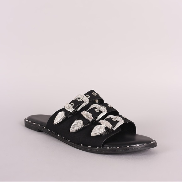 Black studded 3 strap buckle sandals 1 LEFT!!!! - Picture 6 of 6